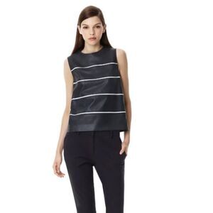 Theory Emlay Magazine Striped Lamb Leather Sleeveless Tank Top in Black/white Sm